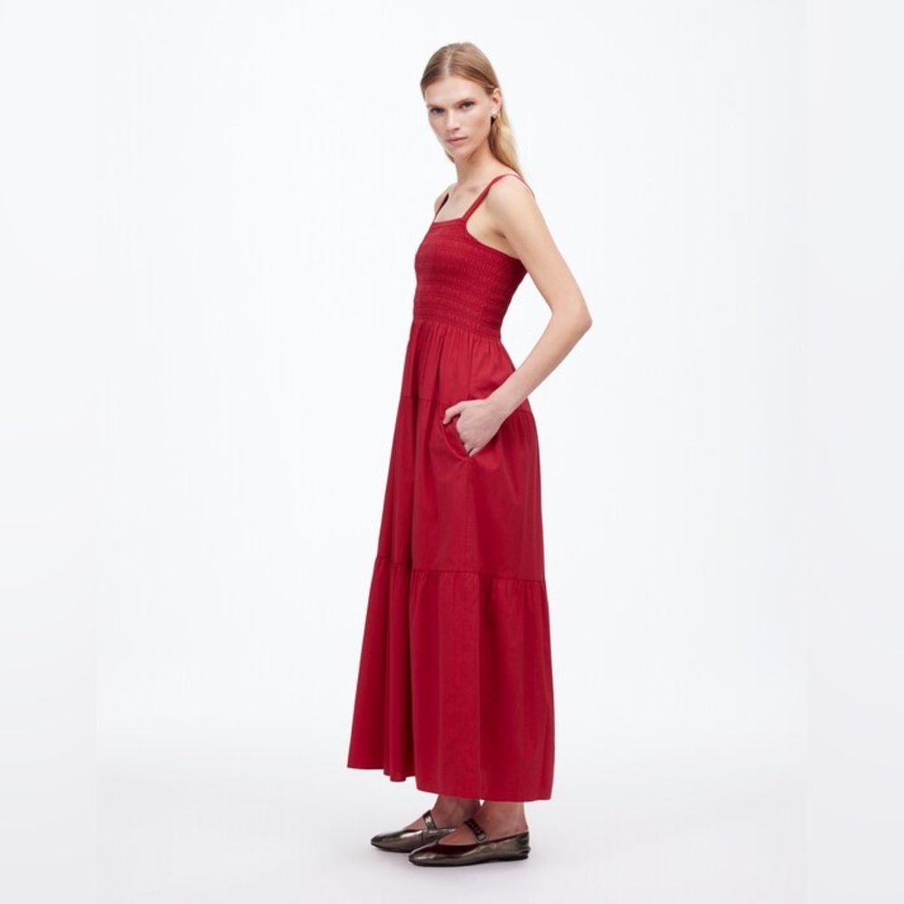 NEW MADEWELL Smocked Tiered Maxi Dress in Crimson Berry
